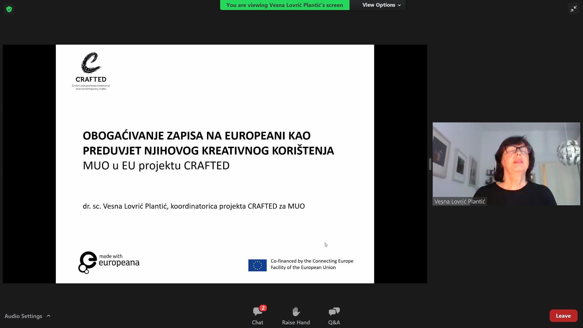 Vesna Lovrić Plantić (Muzej za umjetnost i obrt): Obogaćivanje zapisa na Europeani kao preduvjet njihovog kreativnog korištenja – MUO u EU projektu Crafted